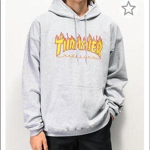 Zumiez Thrasher Flame Logo Grey Hoodie Unisex